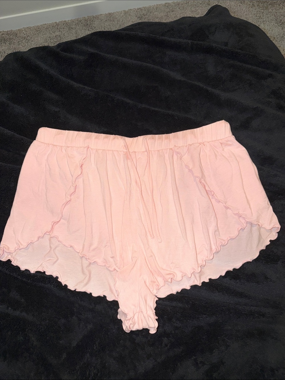 Soft Pink Ruffle-Trim Sleep Shorts